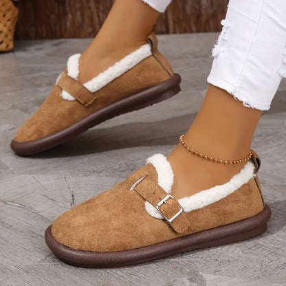 Bequeme Fleece-gefütterte Slip-On Ballerinas mit Schnallenriemen