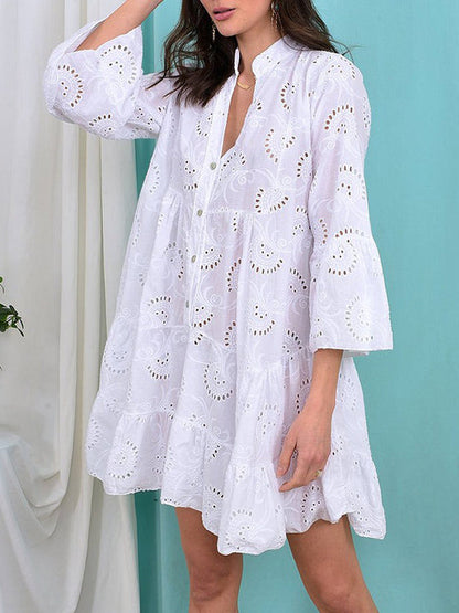 A-Linien Mini-Kleid mit V-Ausschnitt und ausgestellten Ärmeln