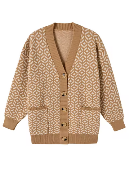 Gemütlicher Strickcardigan mit geometrischem Muster und Knopfleiste