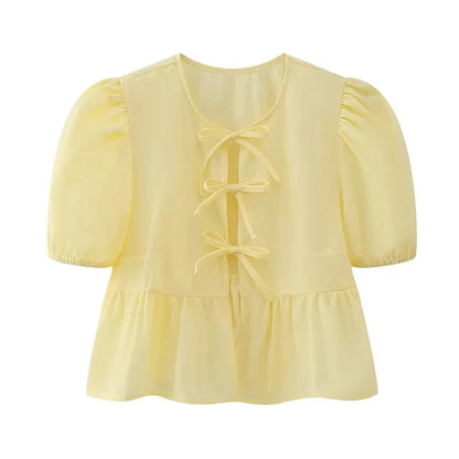 Bluse mit Leopardenmuster, Puffärmeln und Schleifendetail