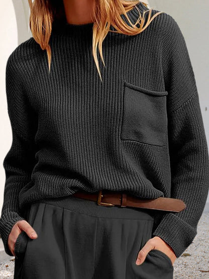 Gemütlicher, lässiger Strickpullover mit Taschen