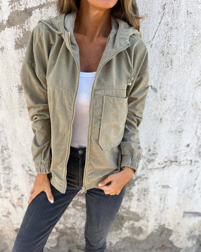 Legere leichte Cordjacke mit Kapuze für Damen