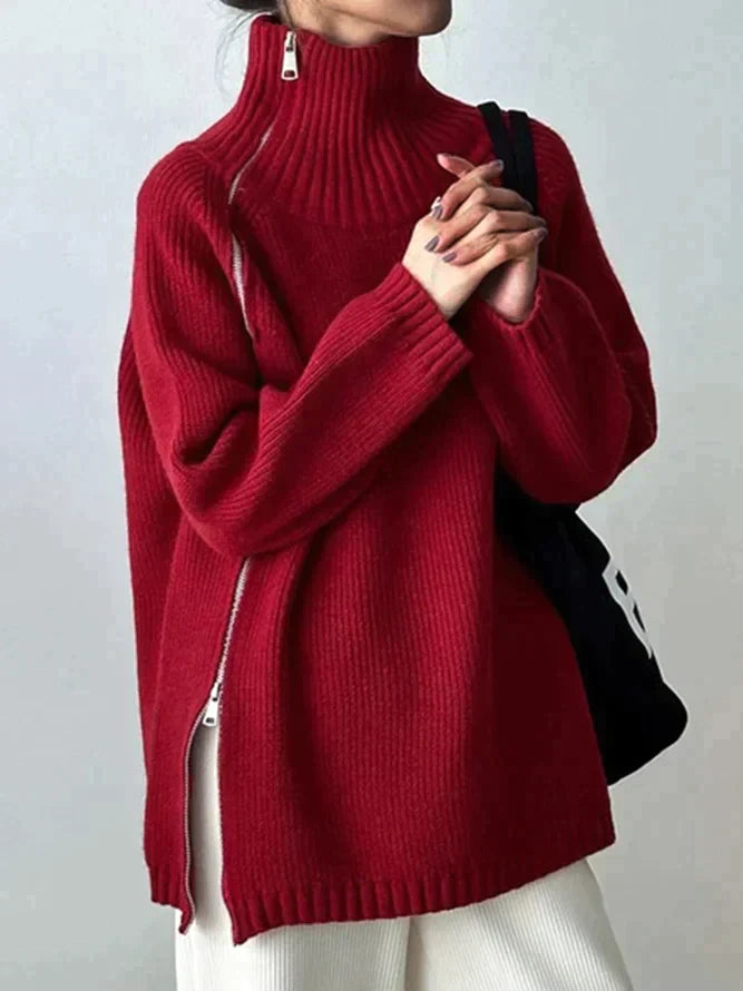 Scarlet™ | Roter Pullover mit hohem Halsausschnitt