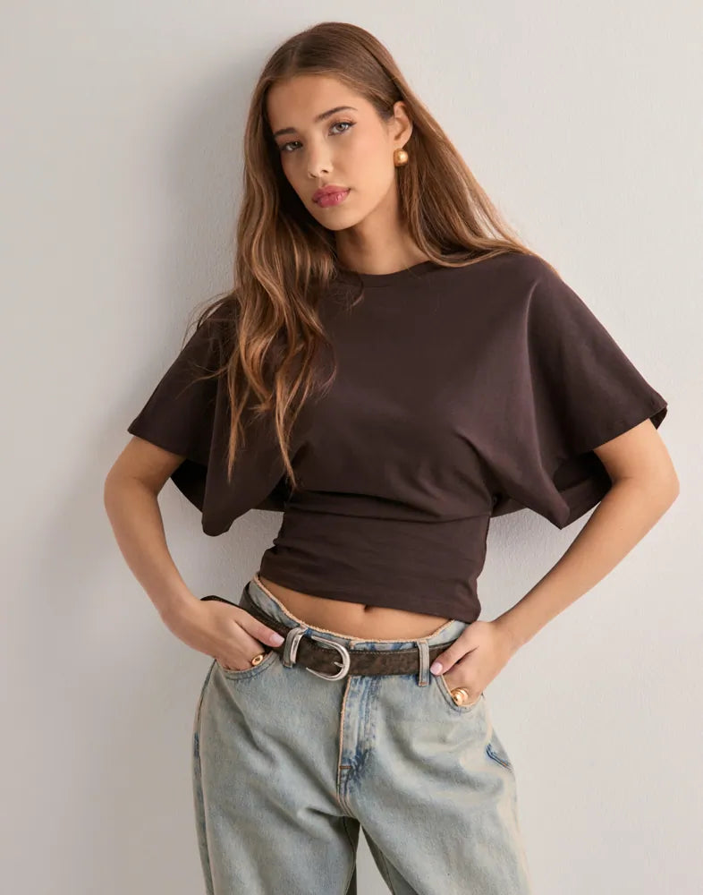 Lässiges Baumwoll-T-Shirt mit weitem Ärmel