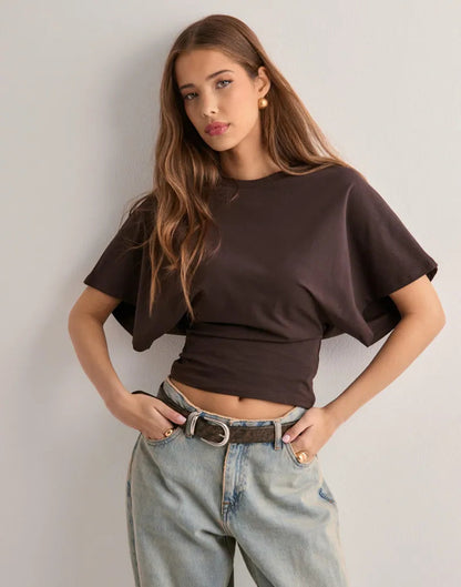 Lässiges Baumwoll-T-Shirt mit weitem Ärmel