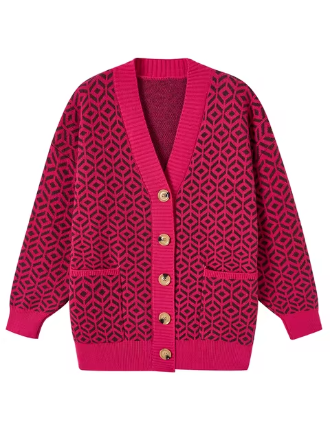 Gemütlicher Strickcardigan mit geometrischem Muster und Knopfleiste