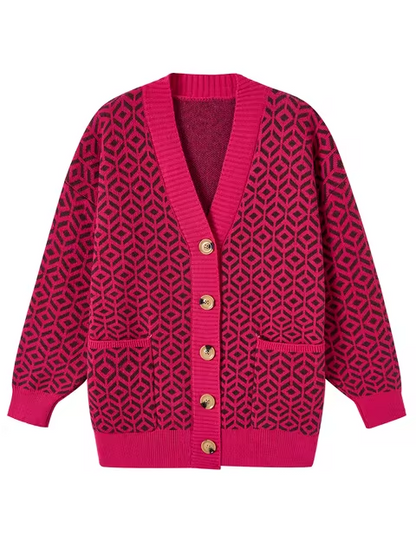 Gemütlicher Strickcardigan mit geometrischem Muster und Knopfleiste