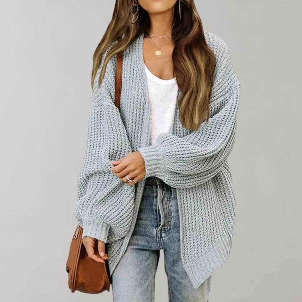 Gemütlicher offen gestrickter Cardigan mit Bischofsärmeln