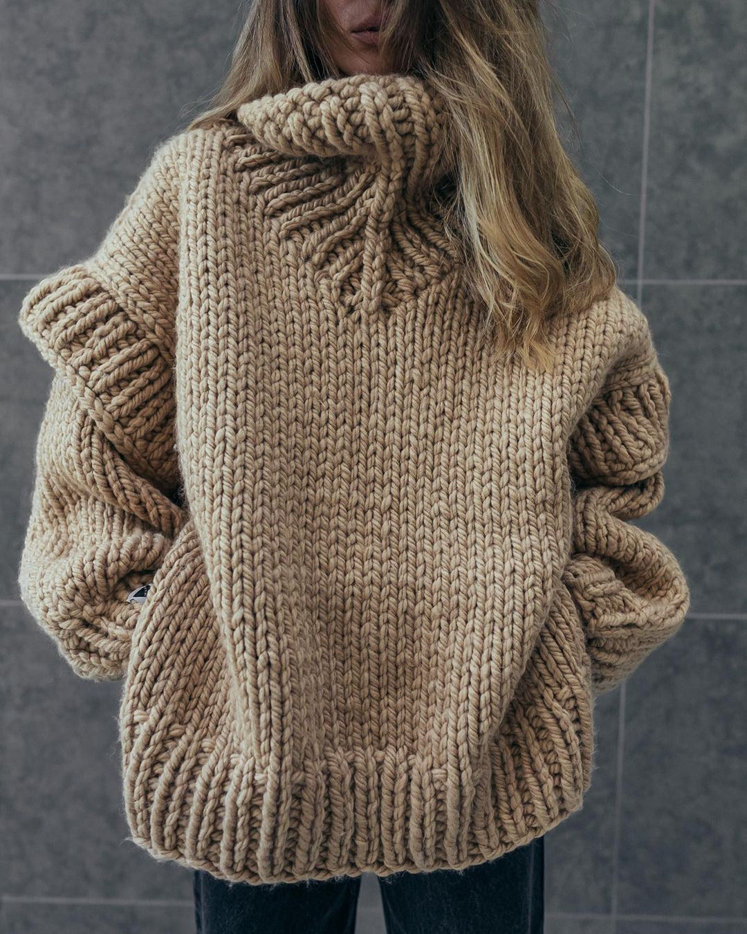 Grober Strick Oversize Rollkragenpullover für Damen