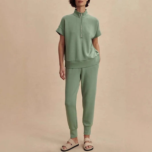 Gemütliches Halb-Reißverschluss-Sweatshirt und Jogger-Lounge-Set