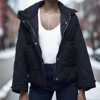 Damen Baumwolljacke hüftlang mit Stehkragen und Kordelzug