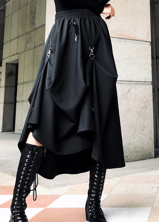 Lisa™ - Loose Black Cinched Summer Asymmetric Design Cotton Skirt [Last Day Discount]