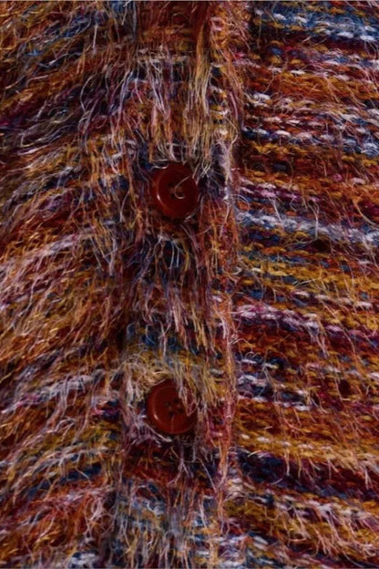 Gemütliche Vintage-gestreifte V-Ausschnitt-Strickjacke