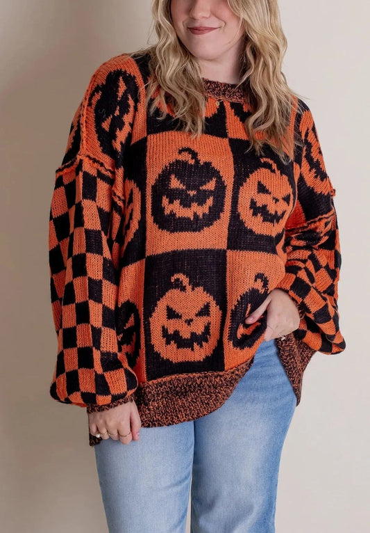 Halloween Karierter Strickpullover