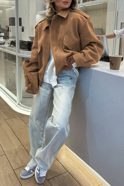 Lockere Freizeitjacke mit Reißverschluss und langen Ärmeln