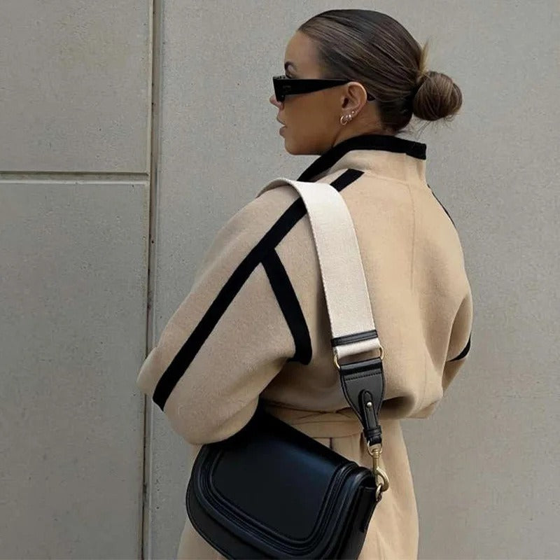 Eleganter Wickel-Taillengürtel-Blazer mit Kontrastdetails für Damen