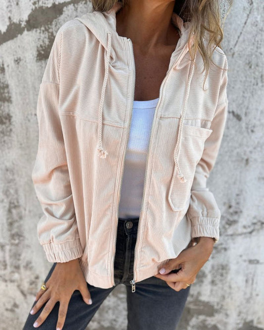 Legere leichte Cordjacke mit Kapuze für Damen
