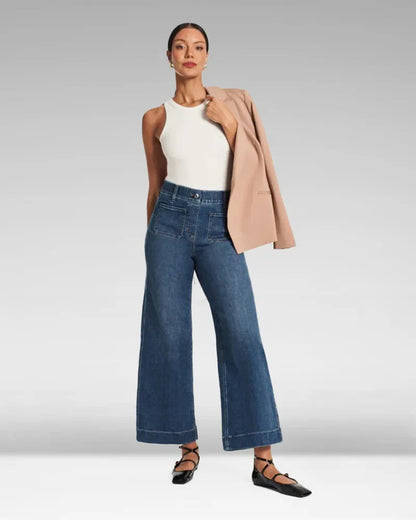 High-Waist Jeans mit weitem Bein aus Denim