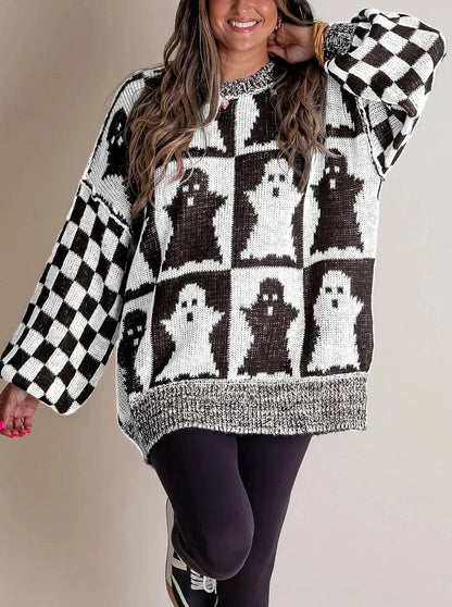 Halloween Karierter Strickpullover