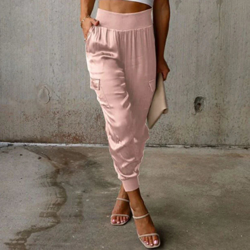 Maya™ - Satin-Jogginghose mit hoher Taille und Taschen