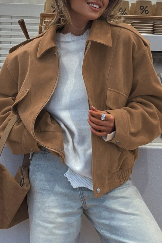 Lockere Freizeitjacke mit Reißverschluss und langen Ärmeln