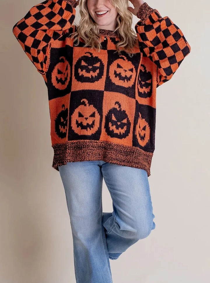 Halloween Karierter Strickpullover