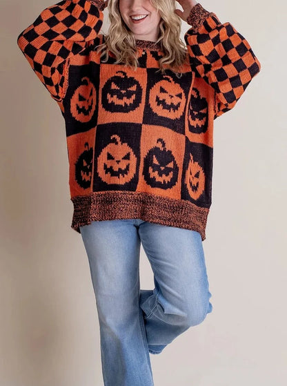 Halloween Karierter Strickpullover