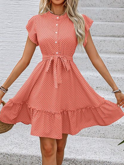 Plissiertes A-Linien-Minikleid mit gebundener Taille