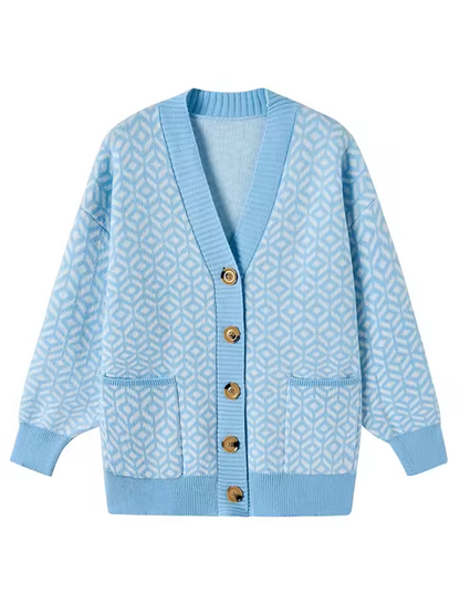 Gemütlicher Strickcardigan mit geometrischem Muster und Knopfleiste