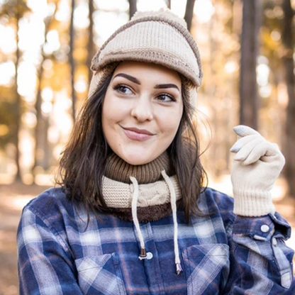 Gemütliches gestricktes Wintermützen- und Schalsset für Damen