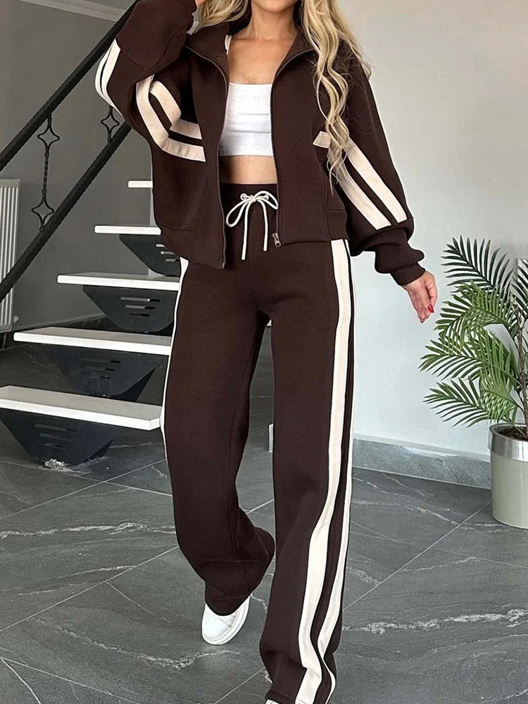 Gemütliches lässiges 2-teiliges Set mit Reißverschluss-Sweatshirt und Hose