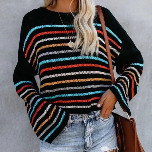 Gemütlicher gestreifter V-Ausschnitt-Strickpullover für lässig-schicke Looks