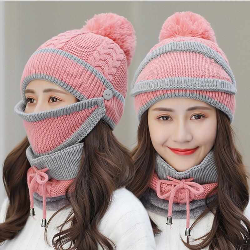 Gemütliches gestricktes Wintermützen- und Schalsset für Damen