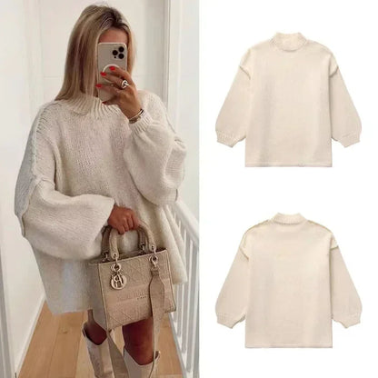Gemütlicher Strickrollkragenpullover mit voluminösen Statement-Ärmeln