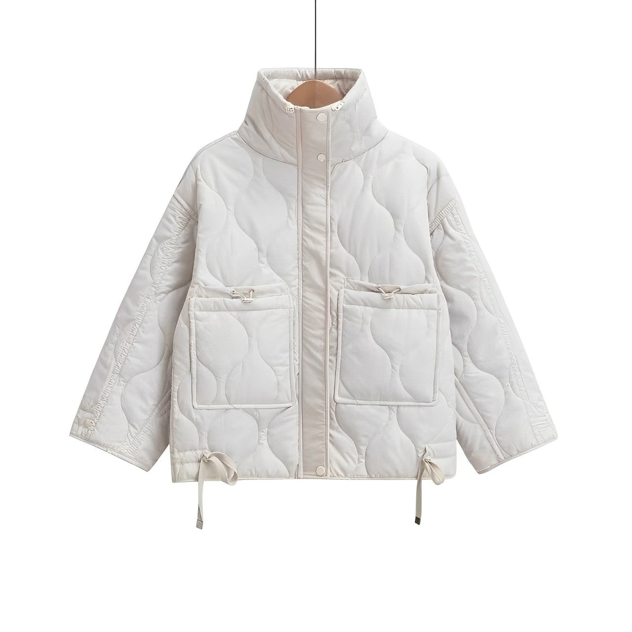 Damen Baumwolljacke hüftlang mit Stehkragen und Kordelzug