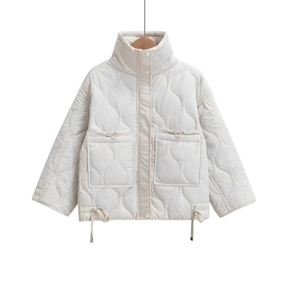 Damen Baumwolljacke hüftlang mit Stehkragen und Kordelzug