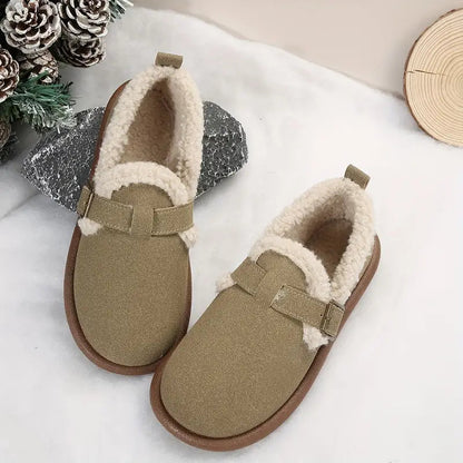 Bequeme Fleece-gefütterte Slip-On Ballerinas mit Schnallenriemen
