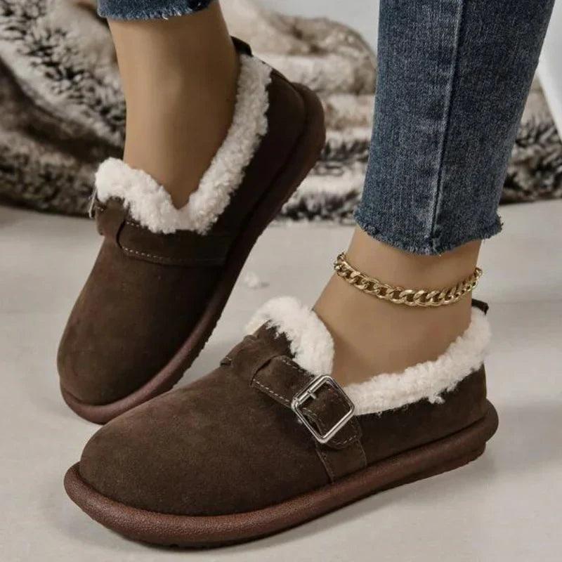 Bequeme Fleece-gefütterte Slip-On Ballerinas mit Schnallenriemen