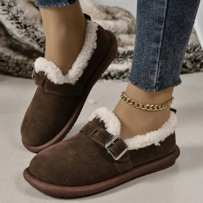 Bequeme Fleece-gefütterte Slip-On Ballerinas mit Schnallenriemen