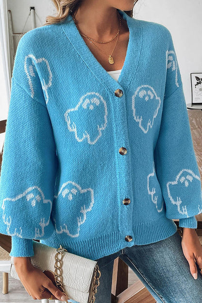 Gemütlicher Halloween-Geist Strickpullover mit Knöpfen