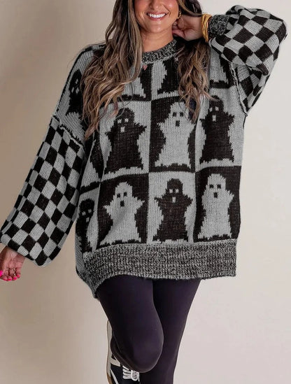 Halloween Karierter Strickpullover