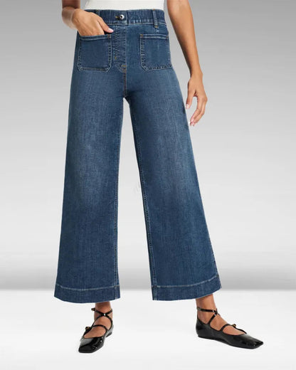 High-Waist Jeans mit weitem Bein aus Denim