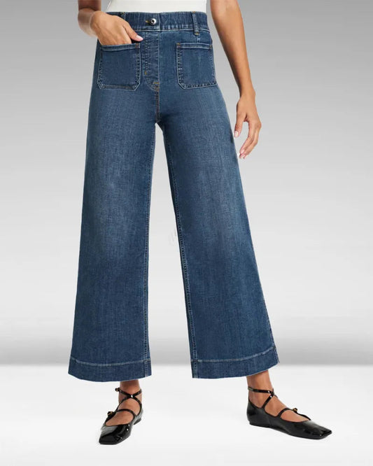 High-Waist Jeans mit weitem Bein aus Denim