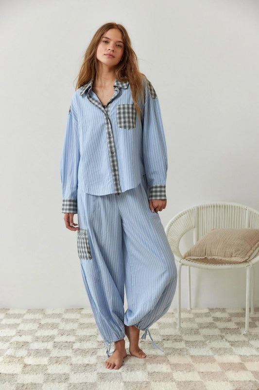 Viktoria | 2-teiliges Damen Pyjama Set | Hausanzug mit Hemd & Hose aus Baumwolle