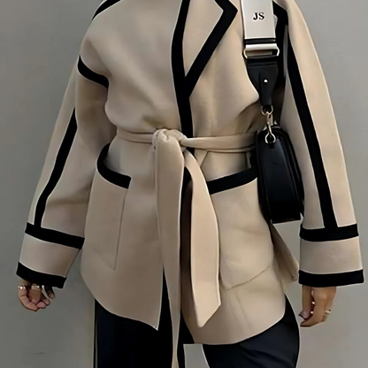 Eleganter Wickel-Taillengürtel-Blazer mit Kontrastdetails für Damen