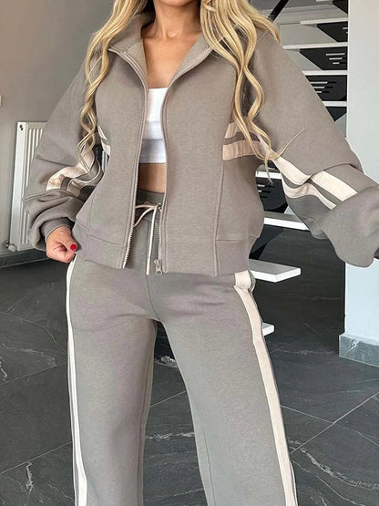 Gemütliches lässiges 2-teiliges Set mit Reißverschluss-Sweatshirt und Hose