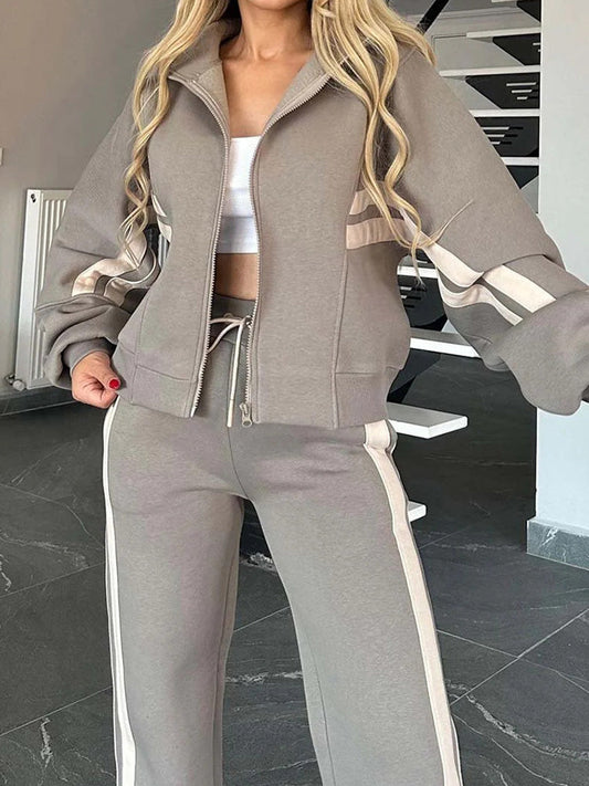 Gemütliches lässiges 2-teiliges Set mit Reißverschluss-Sweatshirt und Hose