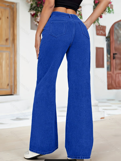 High-Waist Denim-Cargohose mit weitem Bein und übergroßen Taschen