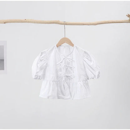 Bluse mit Leopardenmuster, Puffärmeln und Schleifendetail