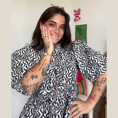 Bluse mit Leopardenmuster, Puffärmeln und Schleifendetail